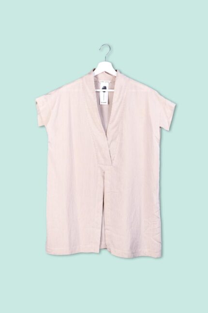 Blusa abito in mussola di cotone rigata Sabbia Numero Primo