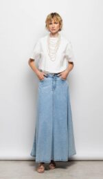 Gonnellone Lungo Vita Alta in Denim Le Morgane - immagine 2