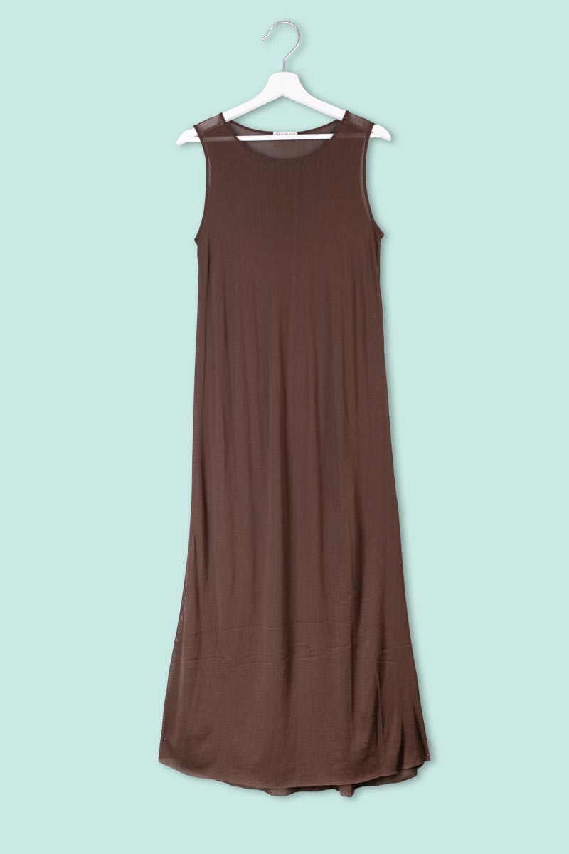26PA155-COLORE10 Abito in Tulle senza maniche Marrone Alisa - immagine 1