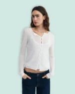 Cardigan in Maglia Extrafine Bianco Thinking Mu - immagine 2